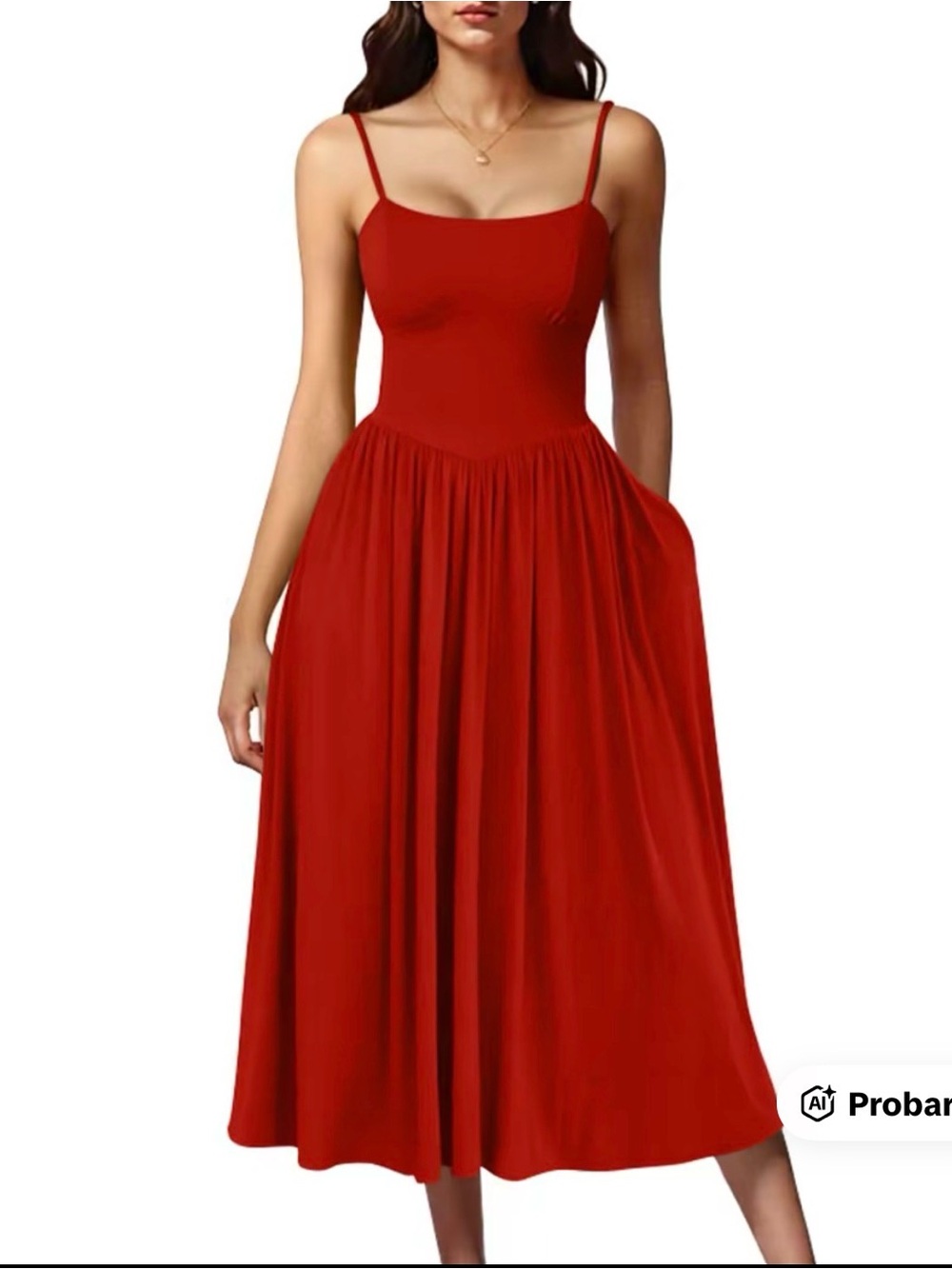 Women's Red Spaghetti-Strap Midi Dress - Sleek Everyday Silhouette